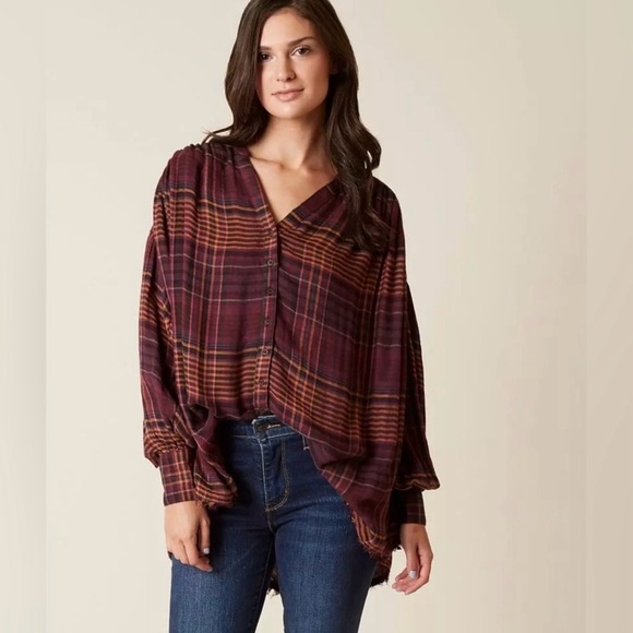 Free People Come On Over Plaid Button Down Top in Size XS - Picture 2 of 14